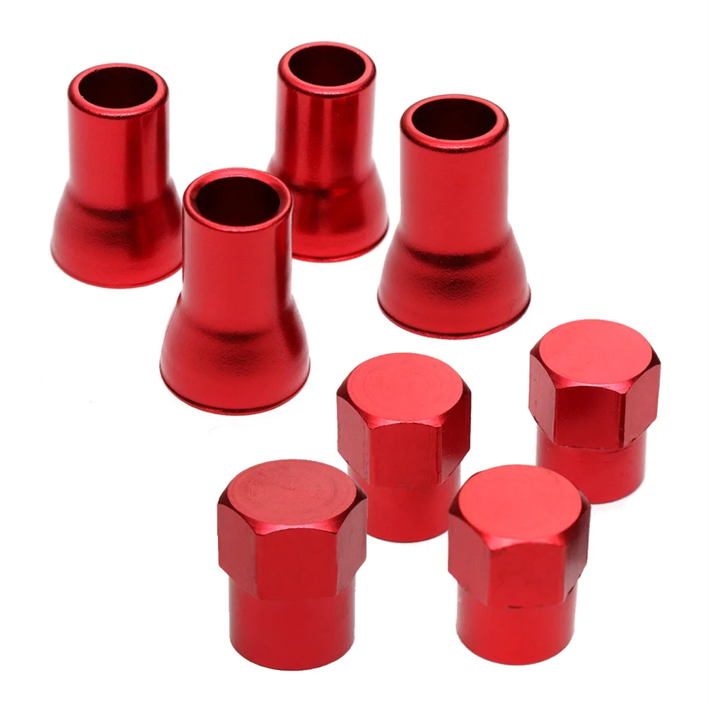 

8Pcs/set (4x Stem Sleeves+4x Hex Cap) Car Red Aluminum Tire Wheel Stem Air Valve CAP & Sleeve Cover Car Accessories