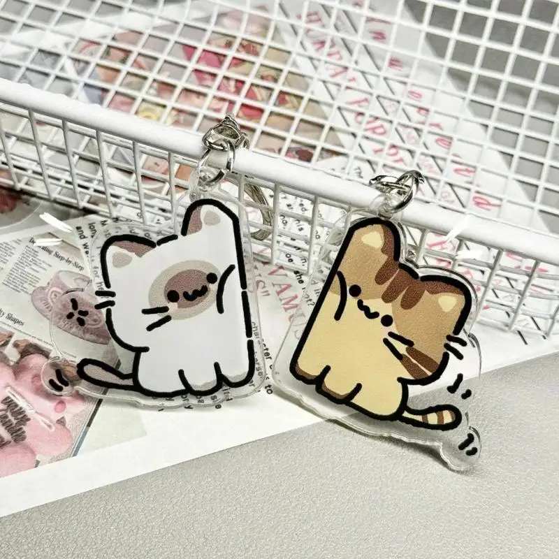 새로운 귀여운 고양이 키체인 펜던트 1쌍, 커플 백팩 키체인 세트