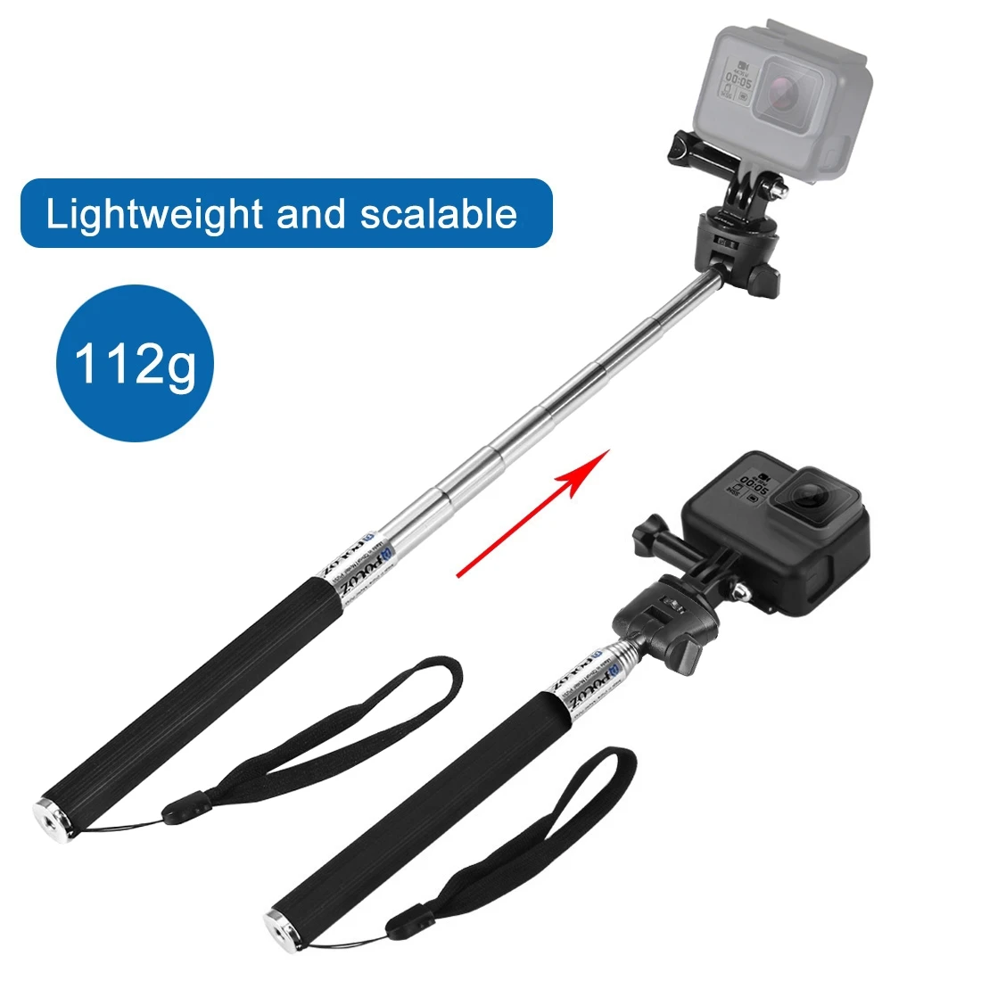 ULUZ Extendable Handheld Selfie Monopod for GoPro, Insta360, DJI and Other Action Cameras, Length: 22.5-80cm