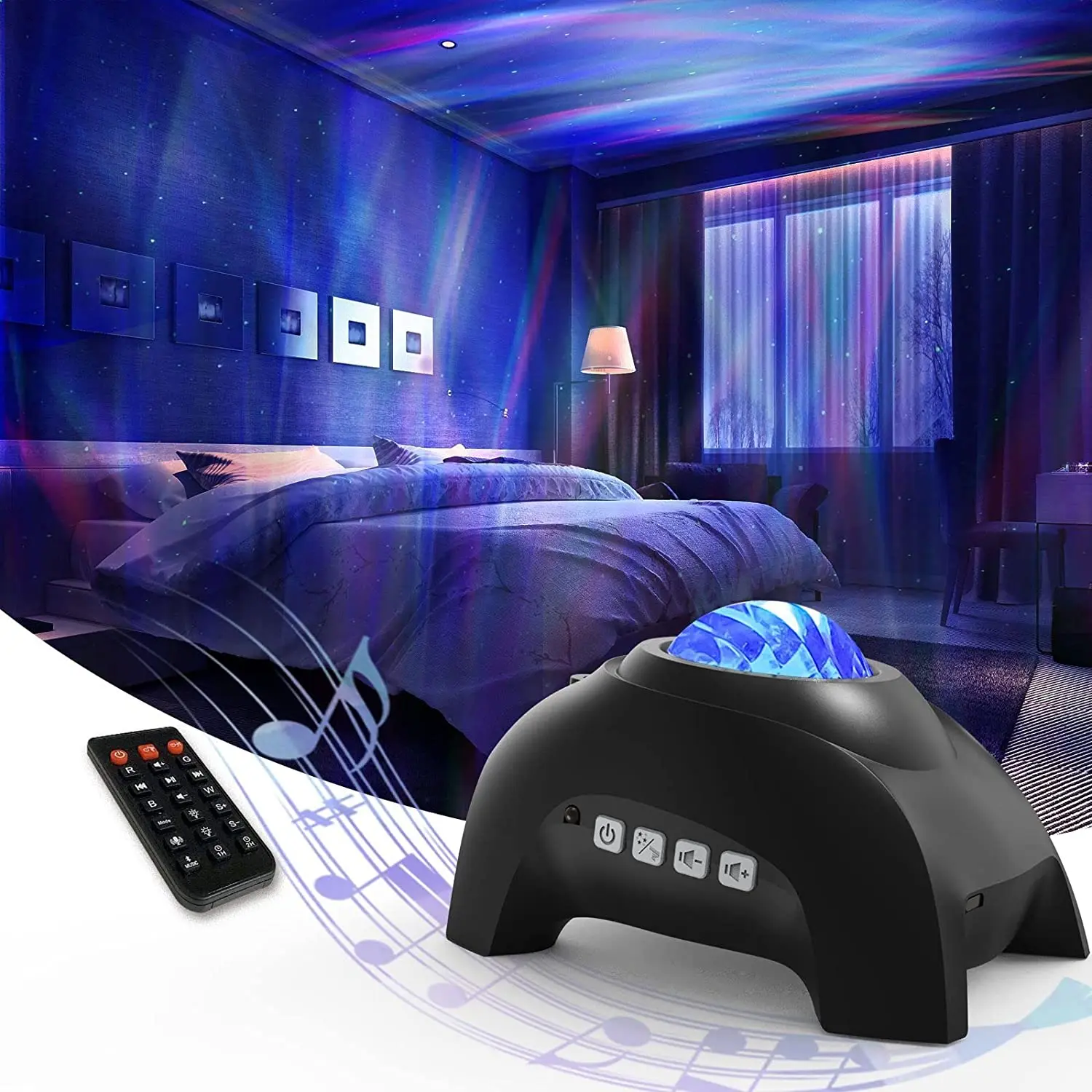 para decoración de habitación proyector de música estrellada con control remoto reproductor de música incorporado Proyector Aurora lámpara LED para proyector de cielo estrellado White 