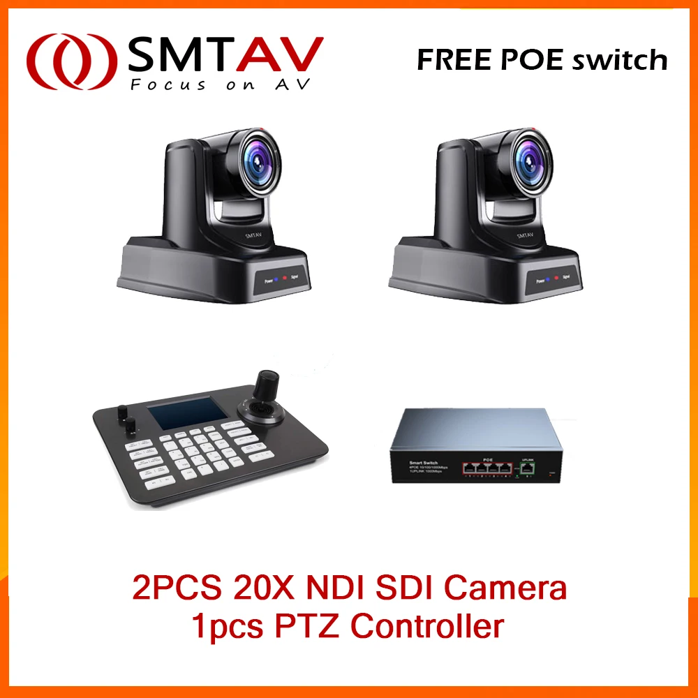 SMTAV Church Broadcasting 2pcs POE NDI PTZ Camera 20X and  1pcs PTZ Camera Controller support ONVIF