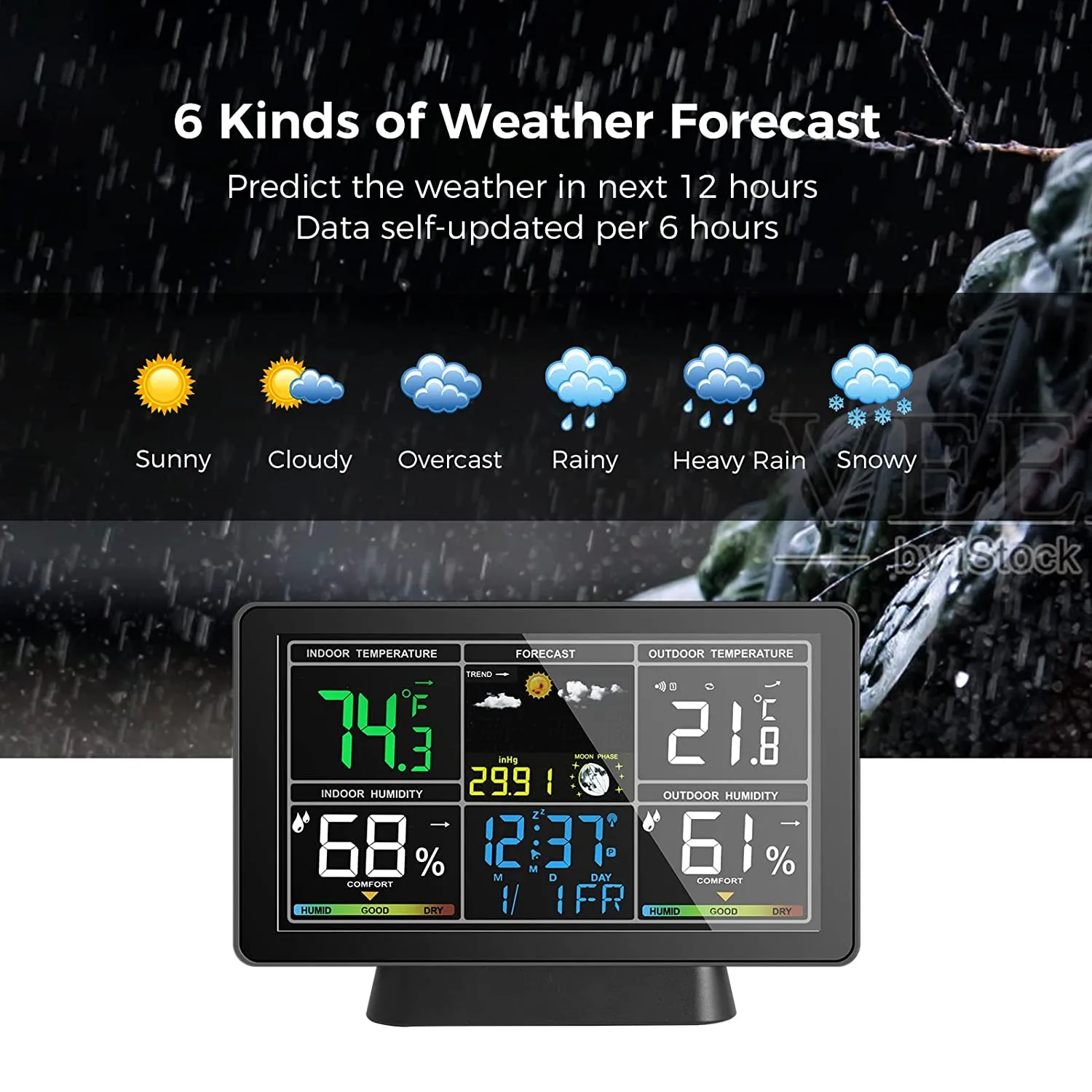 Color Weather Station Indoor/Outdoor Wireless Temperature Humidity Barometer Thermometer Hygrometer Electronic Desk Table Clocks Weather Forecast with