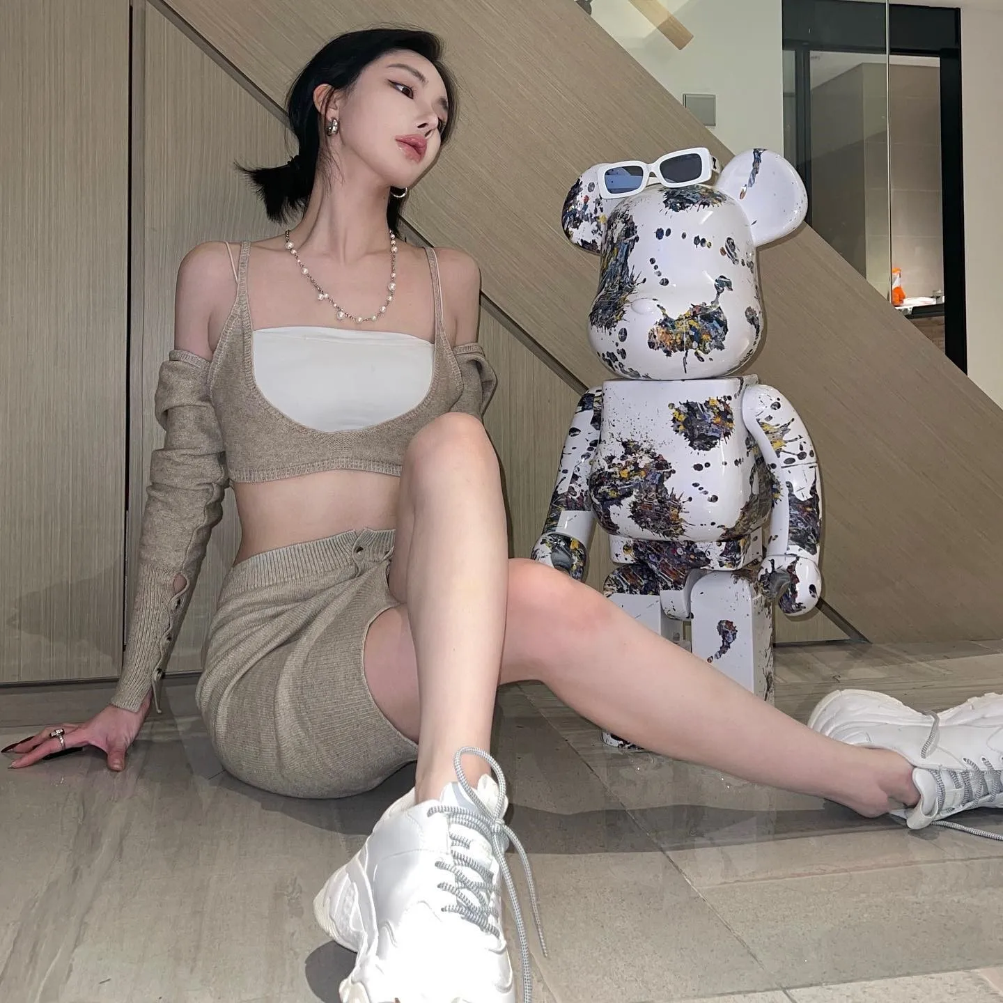 

1000%Bearbrick70cm Violent Bear Building Blocks Bear Qianqiu Starry Sky Van Gogh Ornament Doll Hand-made Tide Toy HalloweenGift