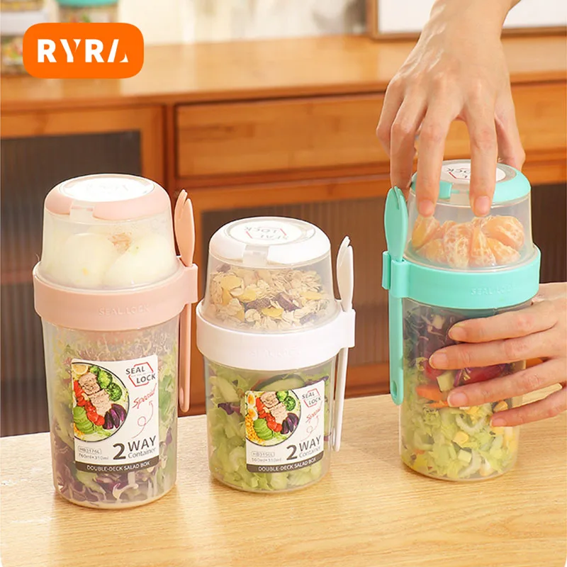 3Pcs Cereal Yogurt Cups Leak-Proof Breakfast Salad Cups with Lid and Spoon  Multipurpose Salad Container Portable Oatmeal Cup - AliExpress