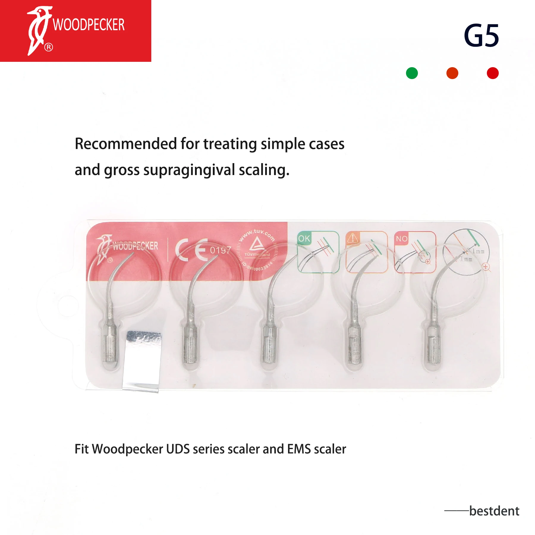 

Woodpecker Dental Ultrasonic Scaler Tips G5 Fit EMS Handpiece