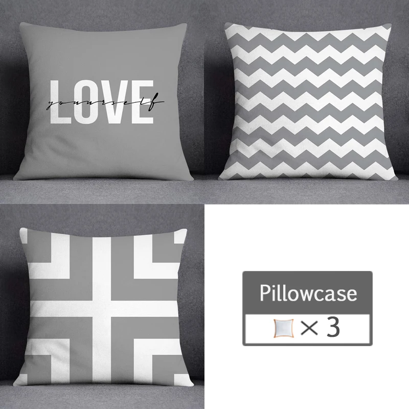 3pcs/lot 45X45CM Gray Lumbar Pillow Case Polyester Geometry Leaf Floral Stripes Plaids Print Sofa Throw Cushion Cover Home Decor 