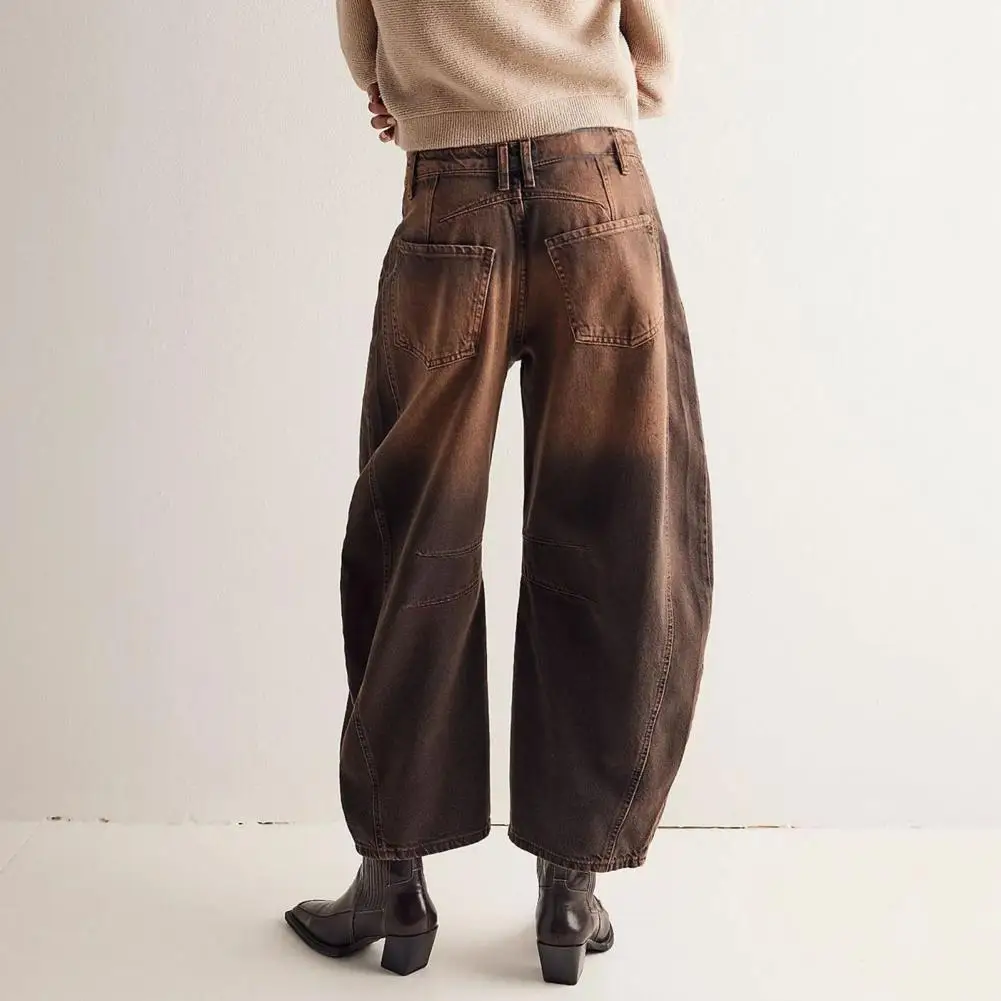 

Slim Straight Jeans Stylish Women's Gradient Color Wide Leg Jeans with Pockets Hip Hop Retro Ankle Length Denim for Ladies
