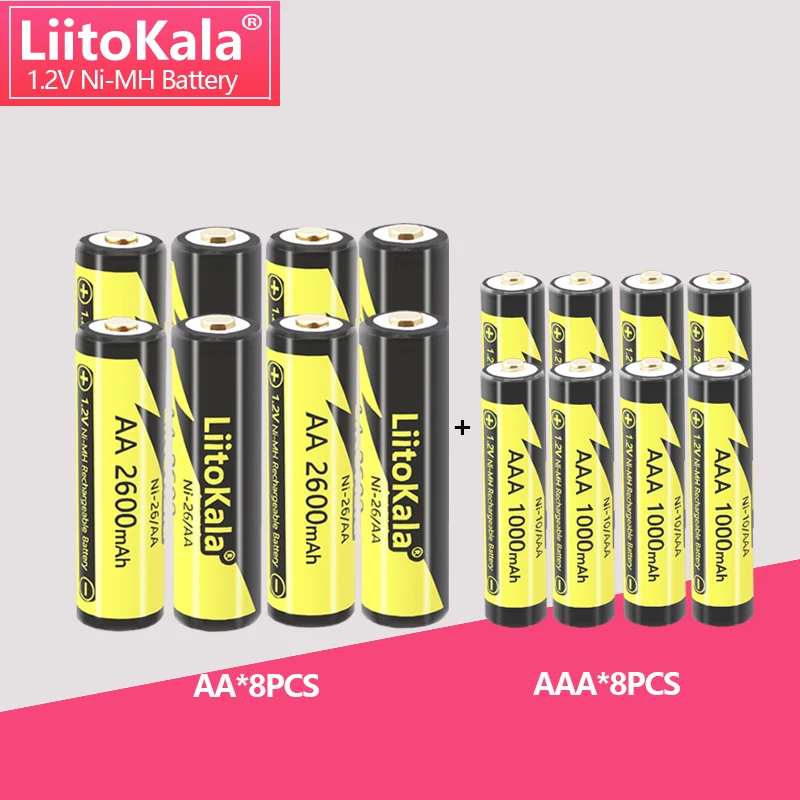 Liitokala Aaa 1000mah aa 2600mah Nimh 1.2v Bateria Recarregável Apropriada para Brinquedos Ratos com 2pc Aaa aa Bateria Suporte Peças