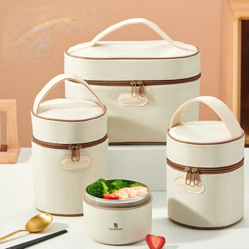 라운드형 휴대용 보온 가방, 휴대용 아이스 쿨러 팩, 단열 피크닉 음식 보관 가방, 학교 도시락, 저녁 식사 용기