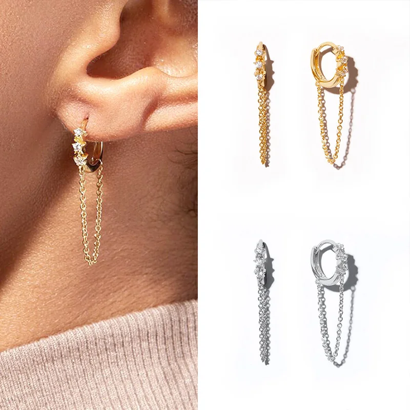 

925 Sterling Silver Needle Minimalist Metal Chain Tassel Hoop Earrings for Women Gold Silver Color Temperament Earrings Jewelry
