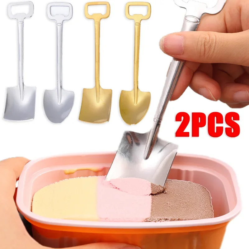 

1/2PCS Shovel Spoon Stainless Steel Spoons Creative Tea Coffee Dessert Ice Cream Cutlery Sets for Kitchen Tableware Accessories