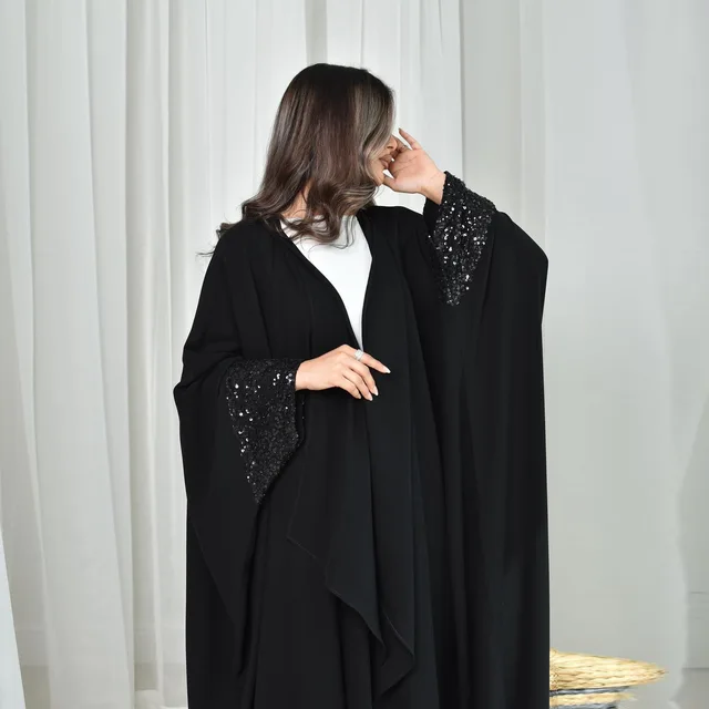 Eid noir Abayas pour femmes Robe musulmane modeste dubaï ouvert Abaya Kimono Jalabiya Kebaya Robe Femme Marocain Caftan Ramadan caftan