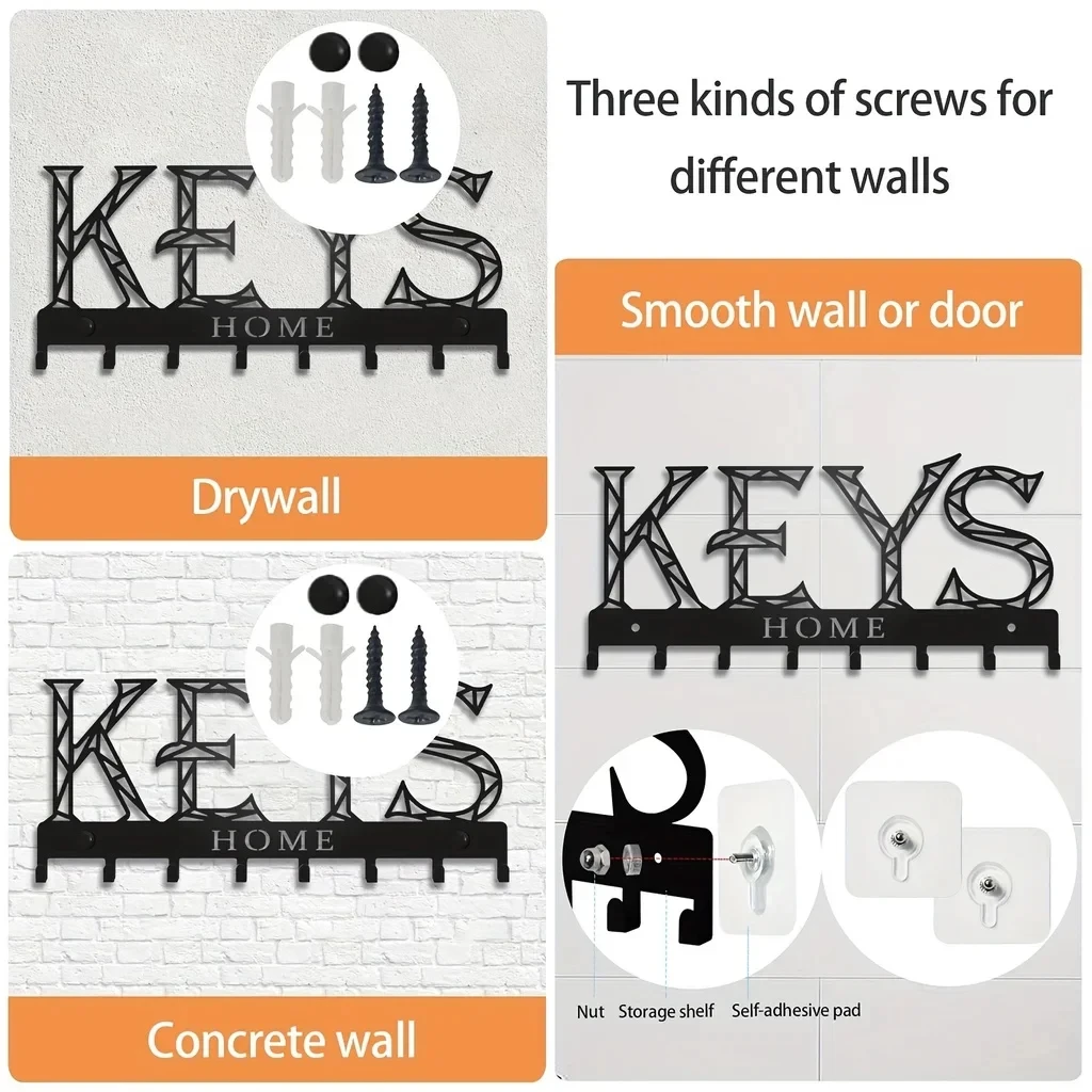 Metal Wall Mounted Storage Rack Floating Key Holder Hook, Adhesive/Punching Installation Storage Rack 3