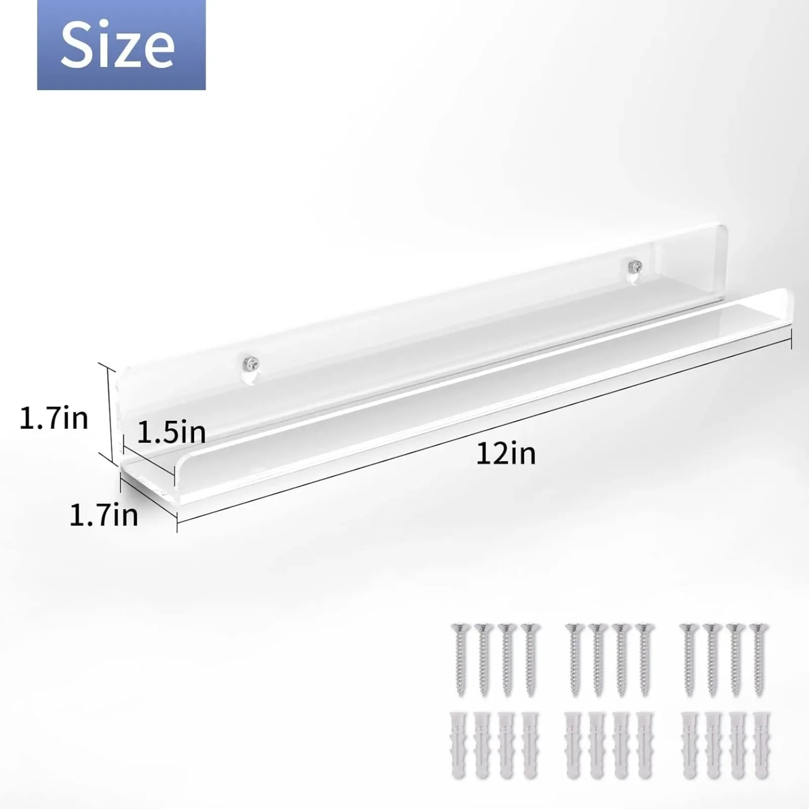 3/6 Pack 12 Inch Clear Acrylic Album Record Holder Display, Floating Shelves for Wall, Magazine Shelf, Kids Bookshelf