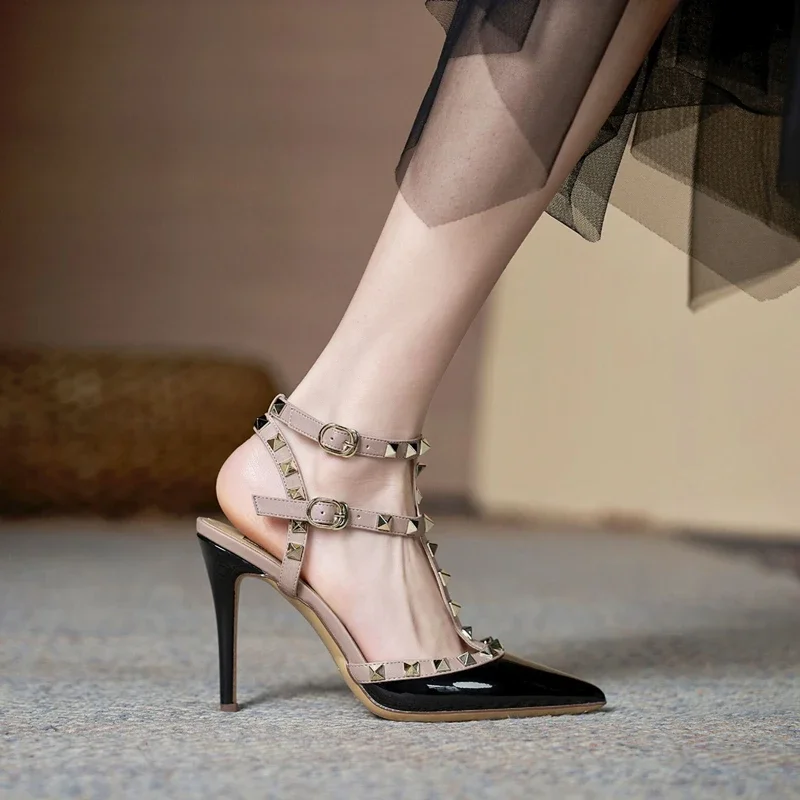 Heeled sandals Summer luxury women's shoes Brand Rivets High-Heeled Woman Fashion Designed Slingbacks High Heels Party shoes