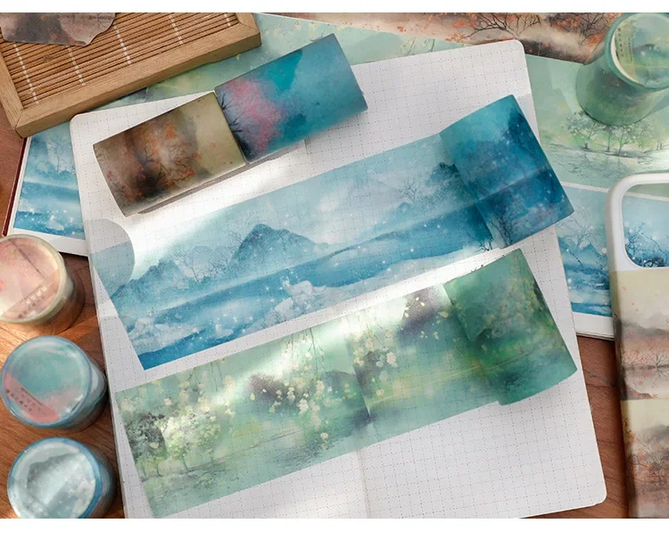 1 Roll Washi Tape China Jiangnan Colorful Ink Painting Series Hand Account Album Diary DIY Decorative Sticker Roll 5