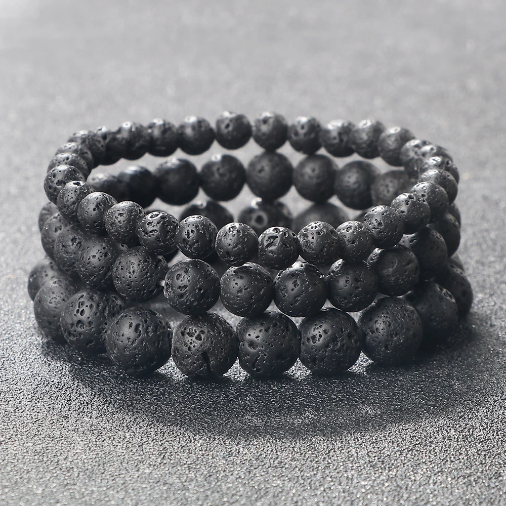 Natural Stone Bracelet Volcanic Beads Men Charm Black Lava Essential Oil Diffuser Elastic Bangles For Women Jewelry