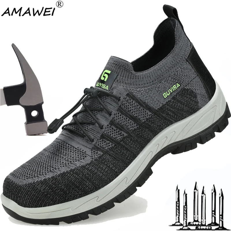 

AMAWEI Male Work Boots Indestructible Safety Shoes Men Steel Toe Shoes Puncture-Proof Mens Lightweight Breathable Sneakers Size