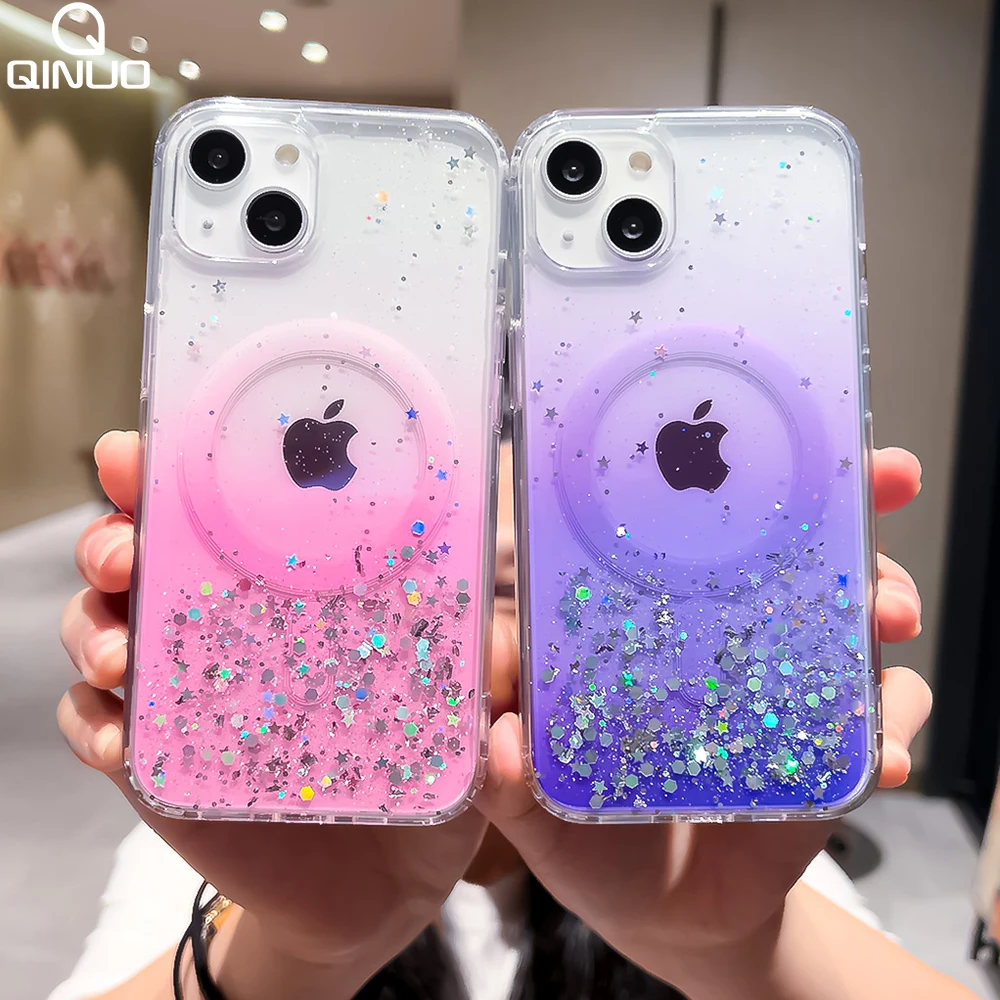 حافظة ترتر لامعة متدرجة لهاتف آيفون 16 15 14 13 12 11 Pro Mini XR XS Max 8 7 6 6S Plus SE 2 3 مغناطيسية لتغطية Magsafe