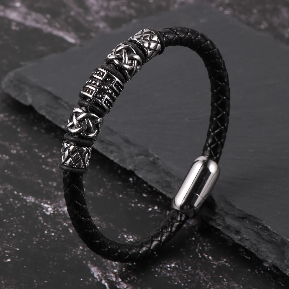 Luxury Stainless Steel Men Punk Bracelet Leather Wrap Woman Jewelry Pulseiras Masculina Pulseras De Acero Inoxidable Para Mujer