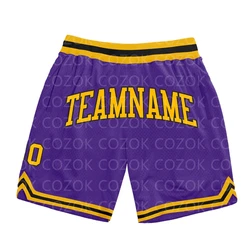 Custom Purple Yellow Authentic Basketball Shorts 3D Printed Men Shorts Your Name Mumber Quick Drying Beach Shorts