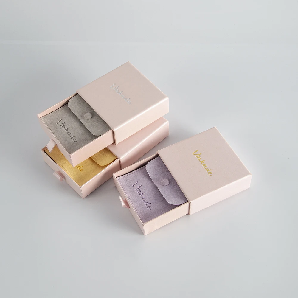 Custom Drawer Box Luxury Eco Friendly Jewelry Packaging Box Packaging Display For Microfiber Jewelry Button Bag pouch with logo