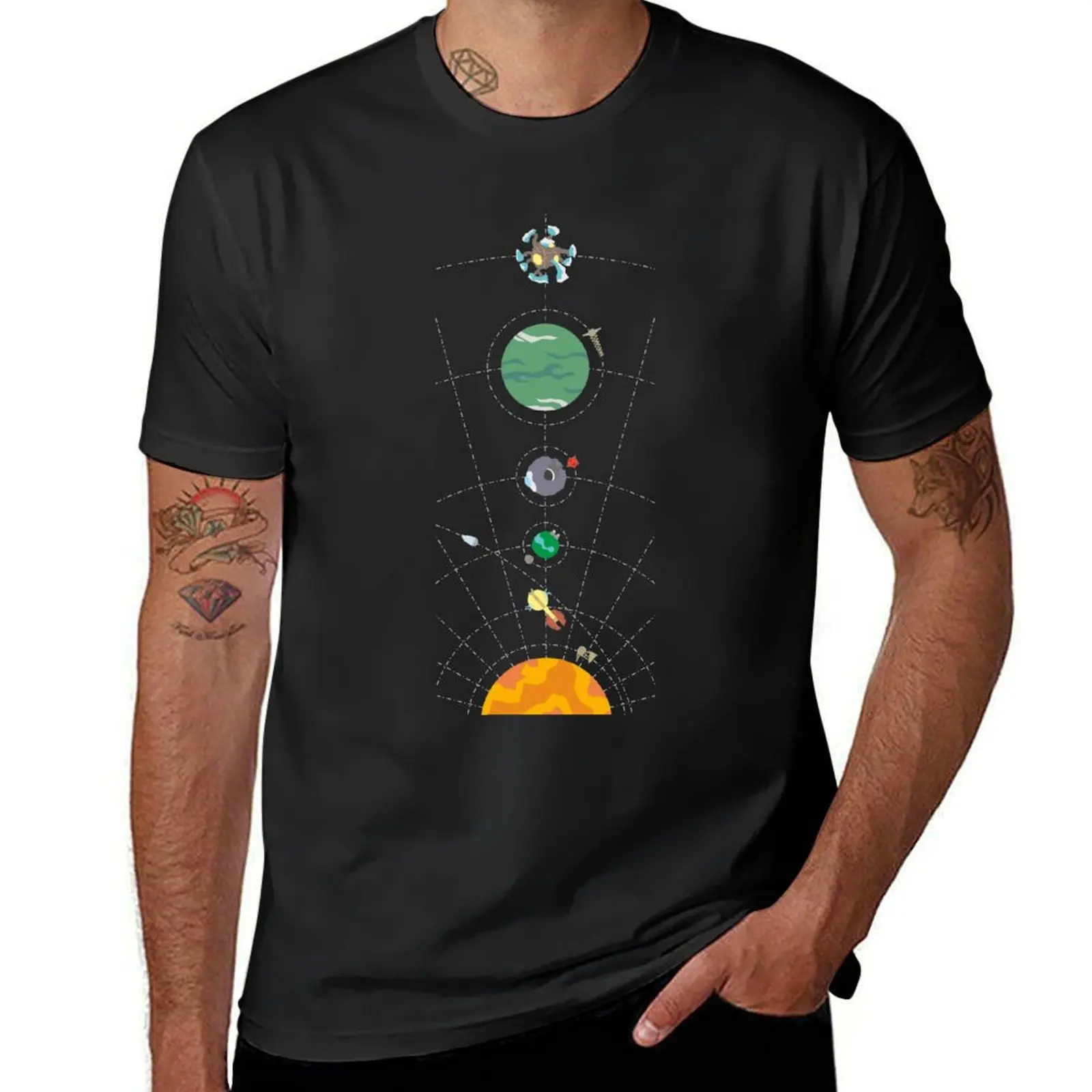 Outer Wilds Hearthian System Map T-Shirt Moda Coreana Plain Sublime Shirts Graphic Tees Magliette Alte Da Uomo