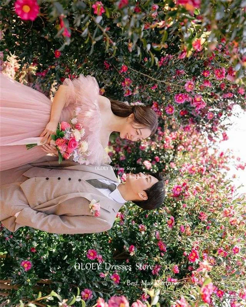 Oloey Prinzessin erröten rosa weichen Tüll lange Ballkleider Ärmel boden lange Abendkleider formelle Party kleid Korea Brautkleid – Detail 9