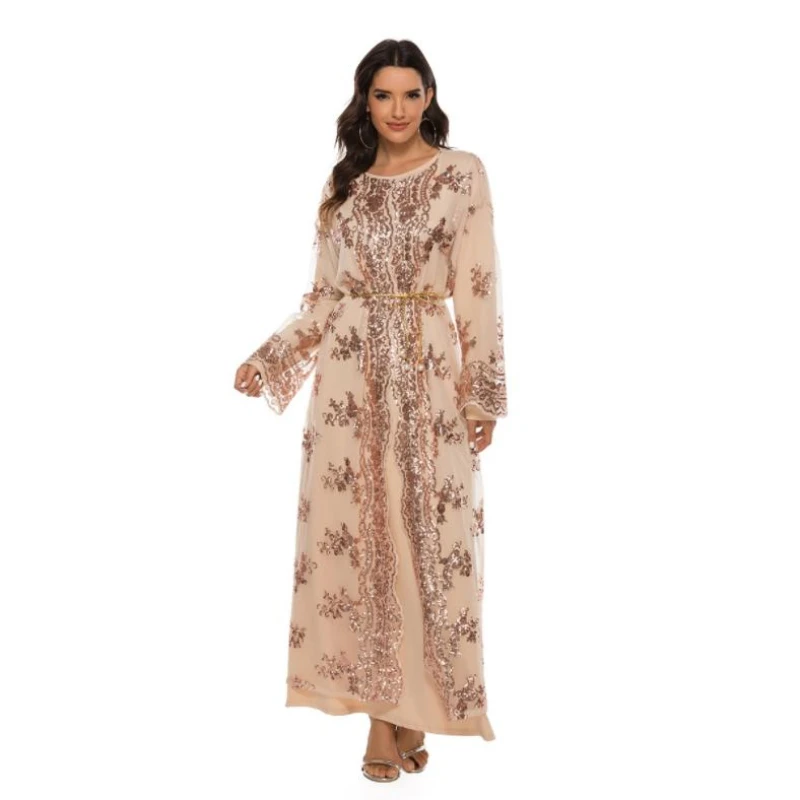2023 Islam Abaya Dress Dubai Muslim Robe Hollow-Out Sequin Embroidery Maxi Dresses for Women Summer Sexy