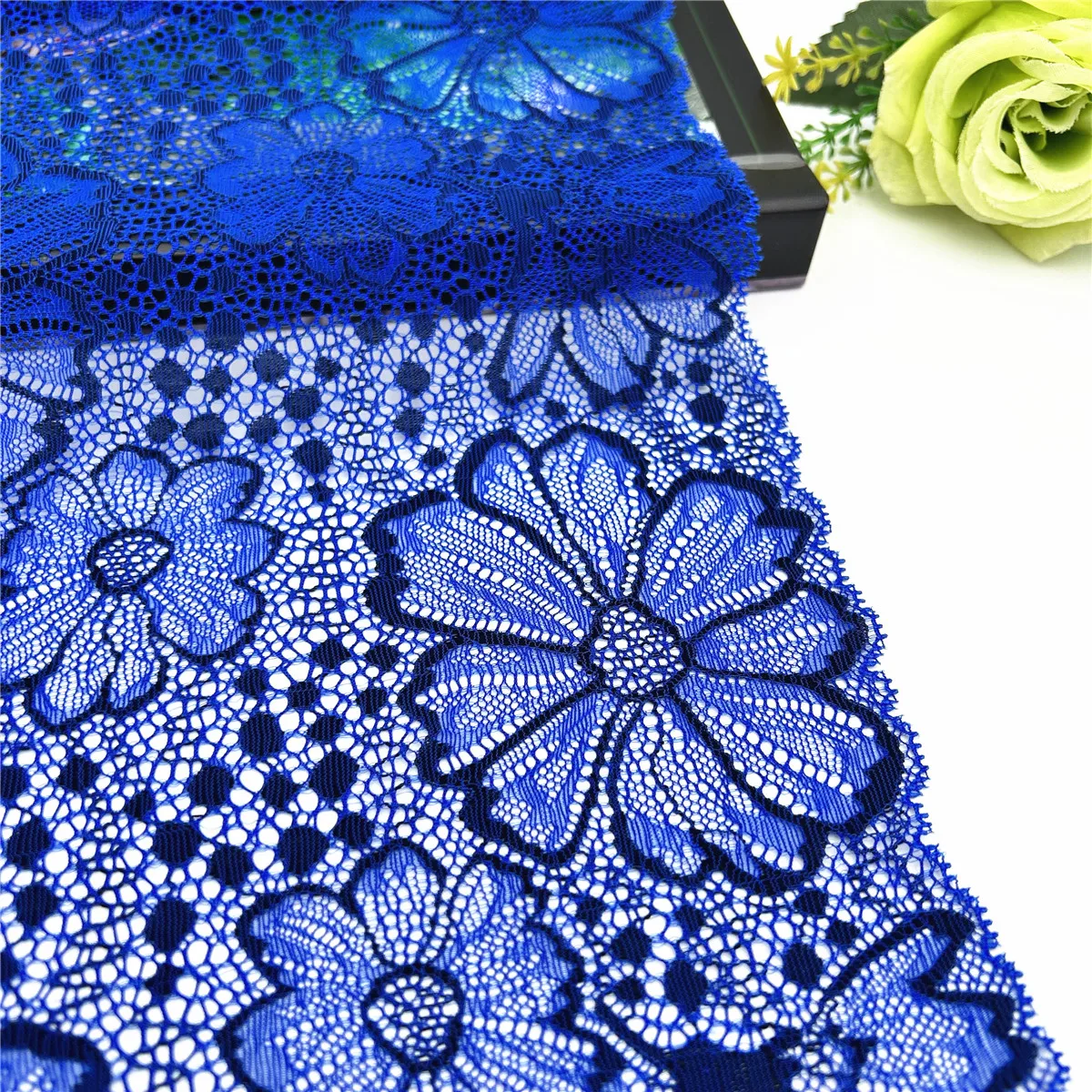 3y/lot Width 22cm Dark Blue Elastic Stretch Lace Trim 2