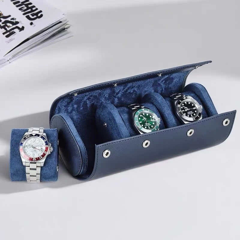 Fashion Casual Multi-Color Leather Watch Box with 3 Slots - Portable Dustproof Travel Storage