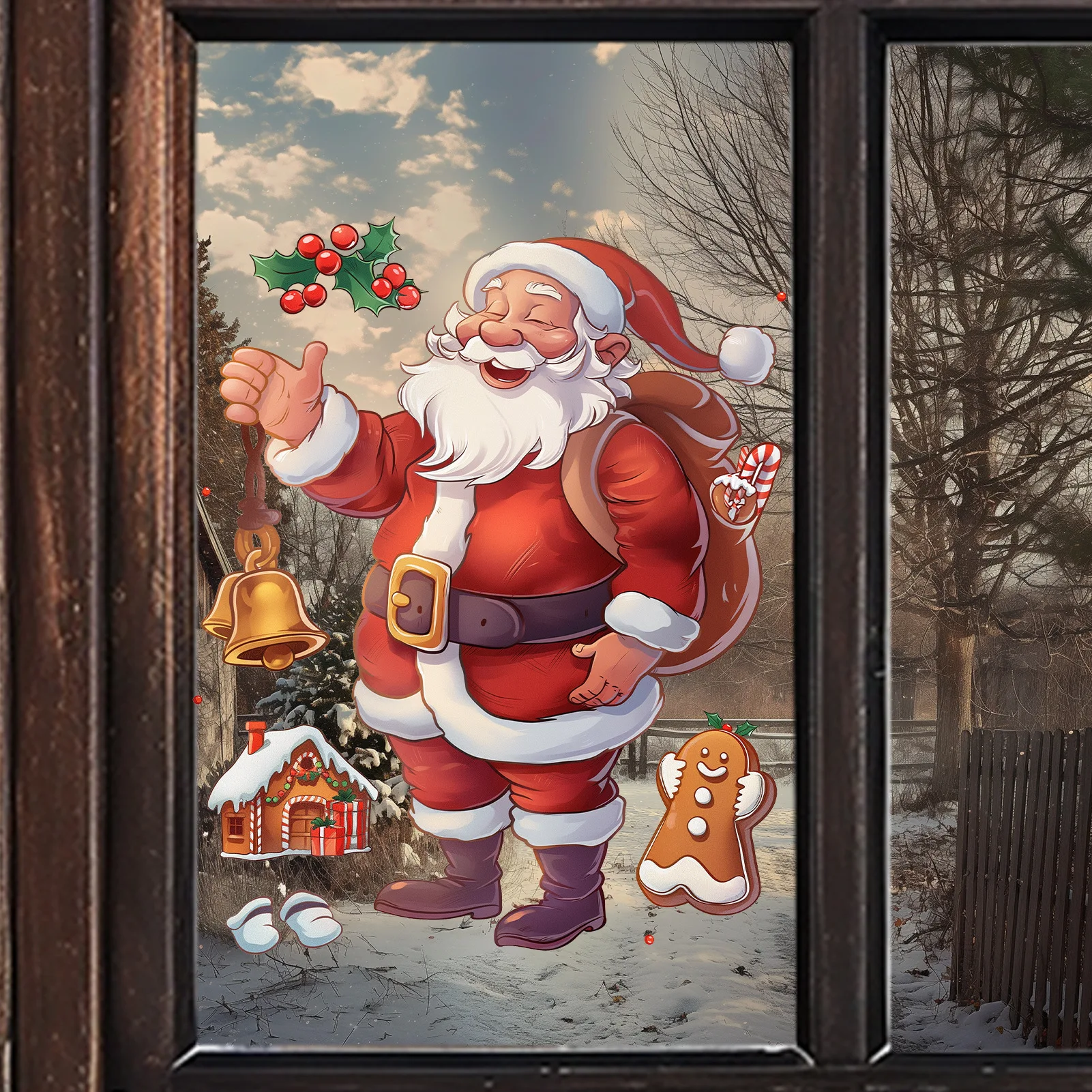 1pc Christmas Santa Wall Stickers PVC Waterproof Sticker Door Window Wall Decals DIY Peel Sticker Home Living Room Party Decor