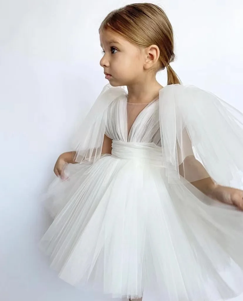

Baby Girls Wedding Tulle Dress Infant Big Ruffles Sleeve Princess Ball Gown Kids Vintage Spanish Luxury Dresses Children Clothes