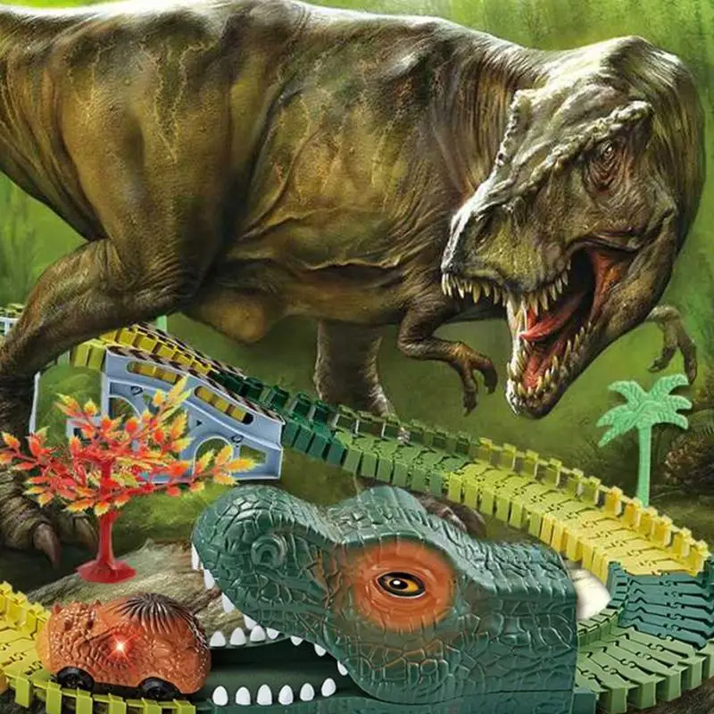 

Dinosaur Rail Car Toy Flexible Dinosaur Tracks Race Car Toys For Kids Dinosaur Track Toys For 3-10 Years Kids Puzzle Large-Scale