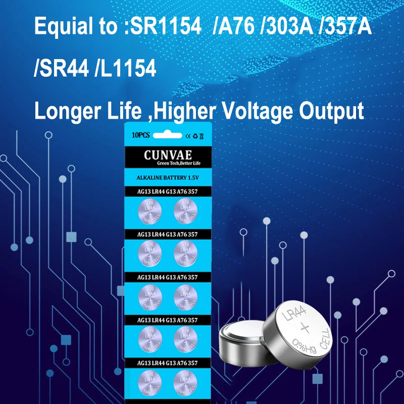 Koonenda 175mAh LR44 AG13 Alkaline Button Batteries, L1154F SR44SW 357 303  SR44 A76 G13 1.55V Coin Cell for Watch Clock Remote - AliExpress