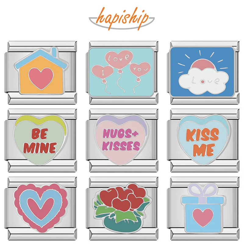 

Hapiship 2024 модная новинка Kiss Me Love цветок Сердце итальянские Подвески звенья подходит для браслета 9 мм из нержавеющей стали DIY ювелирные изделия
