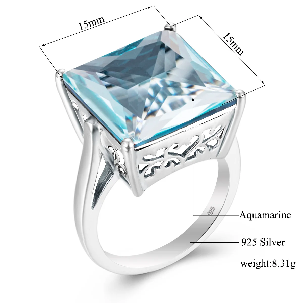 Bague En Argent Massif 925 Avec Aigue-marine Véritable - Taille 57-58, Neuf Sans Emballage