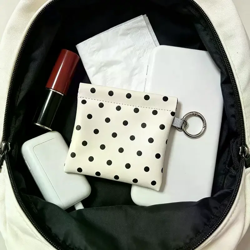 Portamonete in Pelle PU a Pois Sottile e Portatile con Portachiavi Integrato, Contiene Monete, Rossetti e Piccoli Oggetti Essenziali