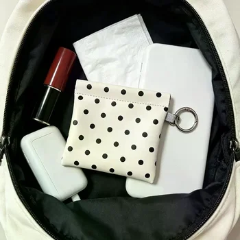 Portamonete in Pelle PU a Pois Sottile e Portatile con Portachiavi Integrato, Contiene Monete, Rossetti e Piccoli Oggetti Essenziali