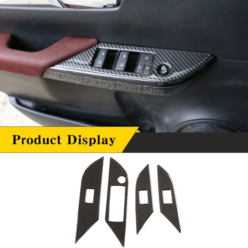 

For Toyota Hilux 2015-2021 Real Carbon Fiber Car Window Glass Lift Switch Panel Cover Decorative Sticker Car Accessories