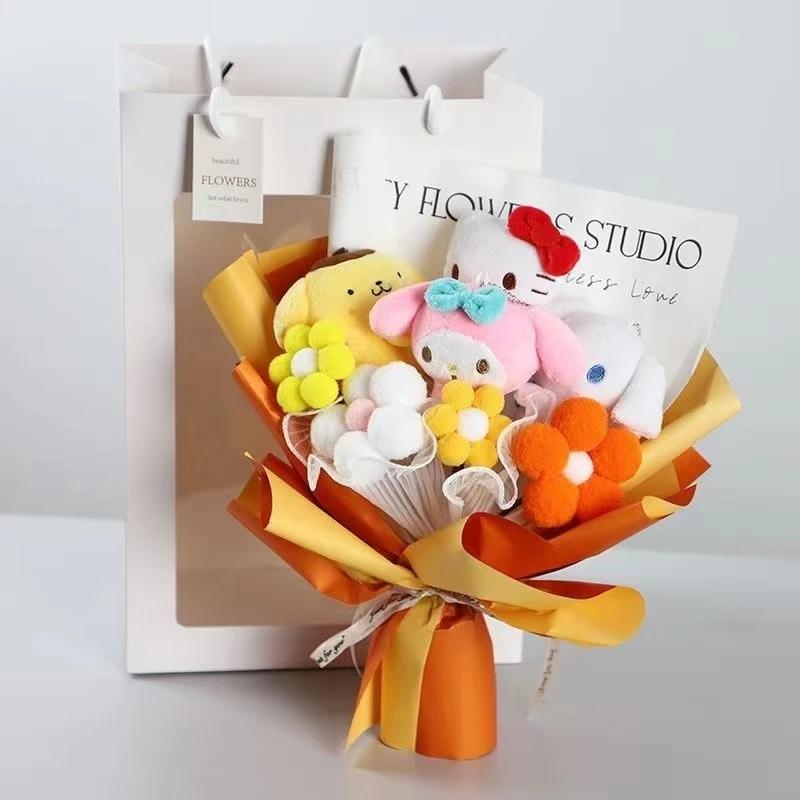

Плюшевый букет из аниме Kuromi My Melody, кошка в коричном цвете, плюшевая кукла, игрушка, Подарочная коробка, День святого Валентина