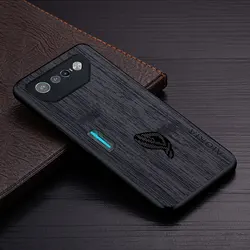 Luxury Bamboo Wood Pattern Leather Phone Case - Elegant Design Cover (Black)