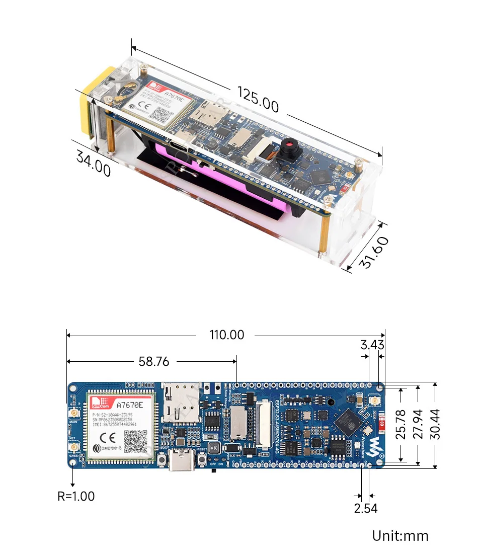 LTE Cat-1, 2G, Posicionamento GNSS, WiFi, Bluetooth