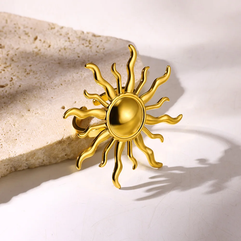 Exaggerated Sun Rings Gold Color Stainless Steel Adjustable Ring
