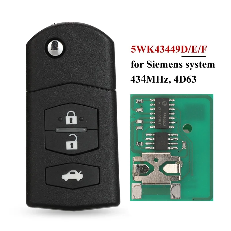 กุญแจรีโมทรถยนต์แบบพับได้ 3 ปุ่ม jingyuqin สำหรับ Mazda 5WK43449D /5WK43449E /5WK43449F 434MHz M2 Demio M3 Axela M5 Premacy M6 Atenza