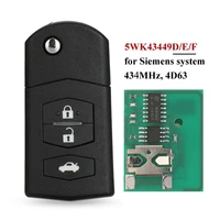 กุญแจรีโมทรถยนต์แบบพับได้ 3 ปุ่ม jingyuqin สำหรับ Mazda 5WK43449D /5WK43449E /5WK43449F 434MHz M2 Demio M3 Axela M5 Premacy M6 Atenza