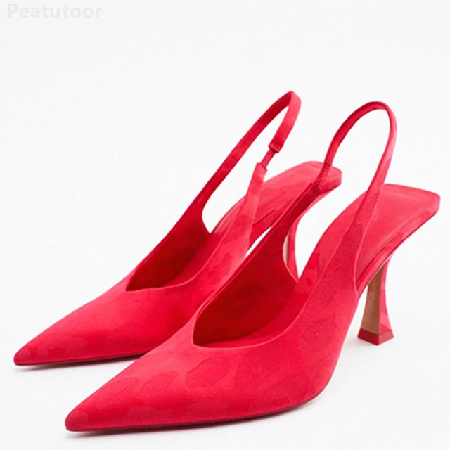 Shoes For Women 2022 Sandals ZARZ Luxury Brand Summer Fashion Transparentes Rhinestones Pointed Heeled Slippers Woman Sexy Pumps Red 04