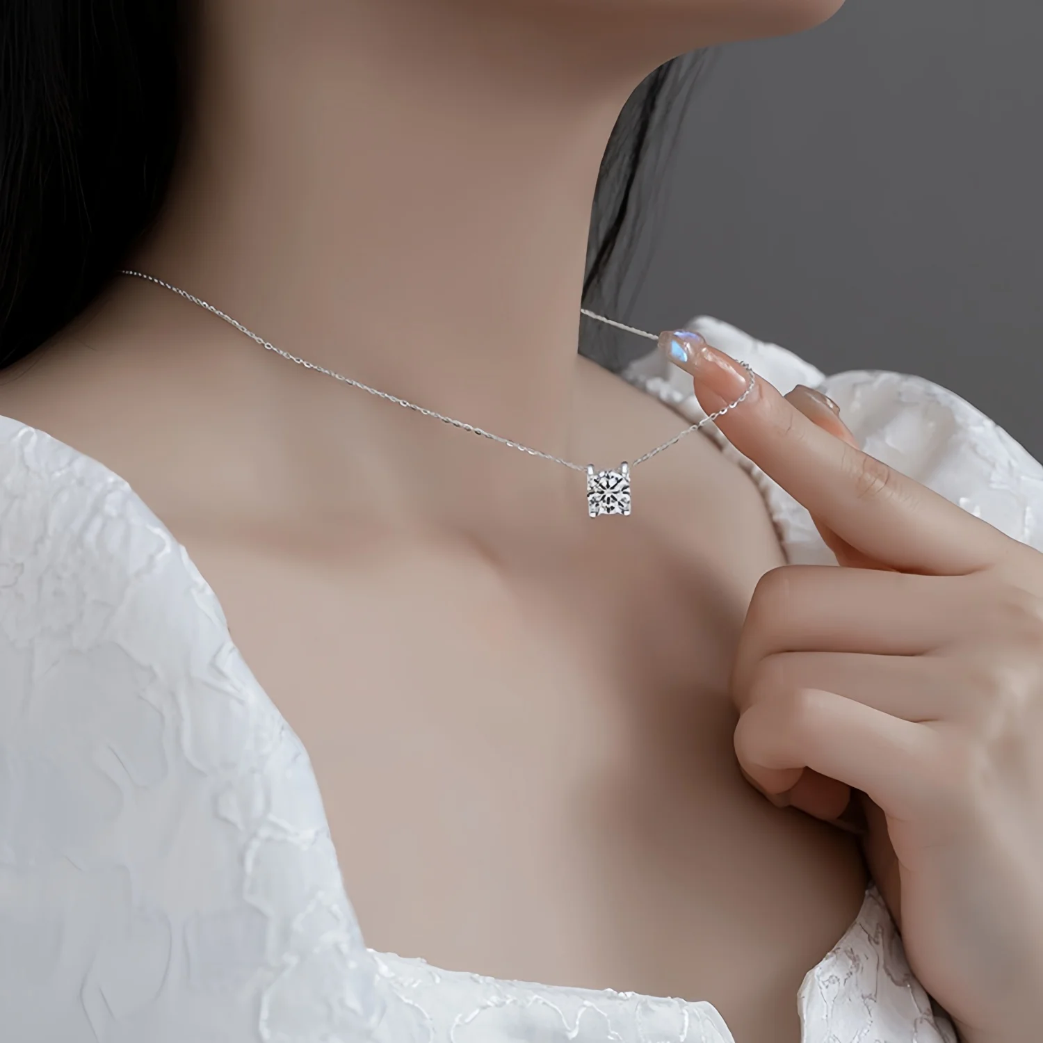 Moissanite Pendant Necklace for Women, 1-2CT 925 Sterling Silver D Color Necklace with Certificate of Authenticity