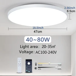 Modern Dimmable Smart LED Ceiling Lamp with App & Remote Control (White - 80W)