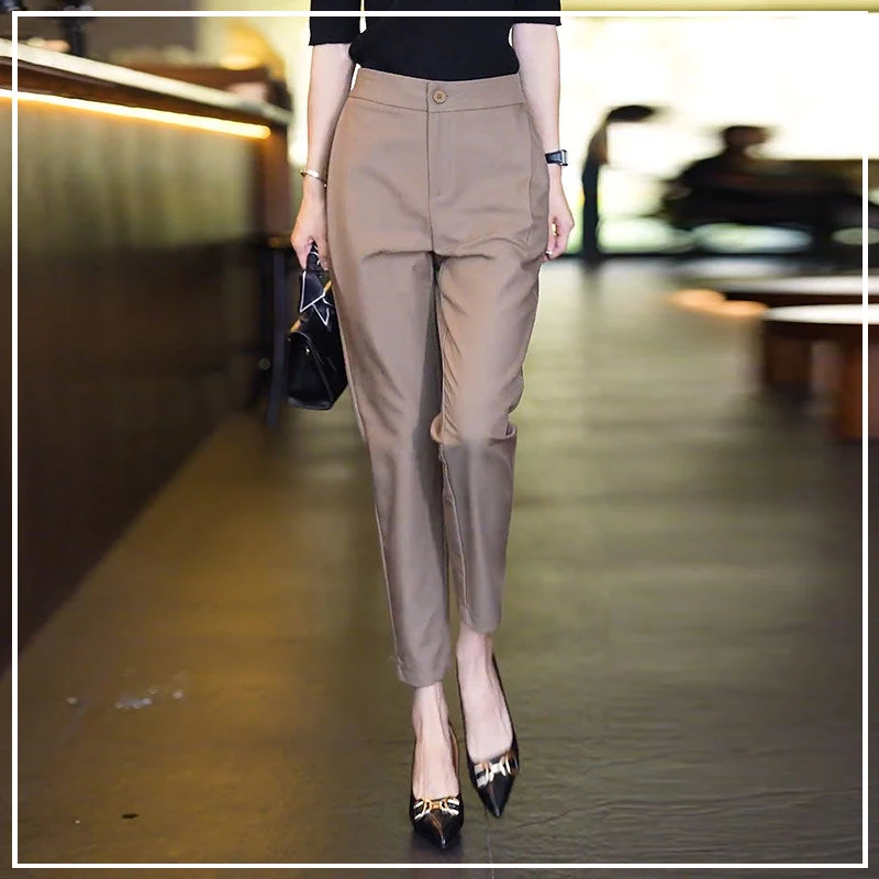 

2024 New Spring and Summer Commuting Simplicity Solid Color Fashion Casual Versatile High Waist Button Straight Crop Suit Pants